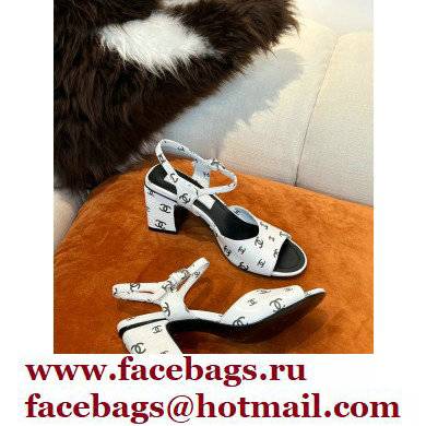 chanel heel 3.5cm Printed Lambskin White  &  Black sandals G38974 2022